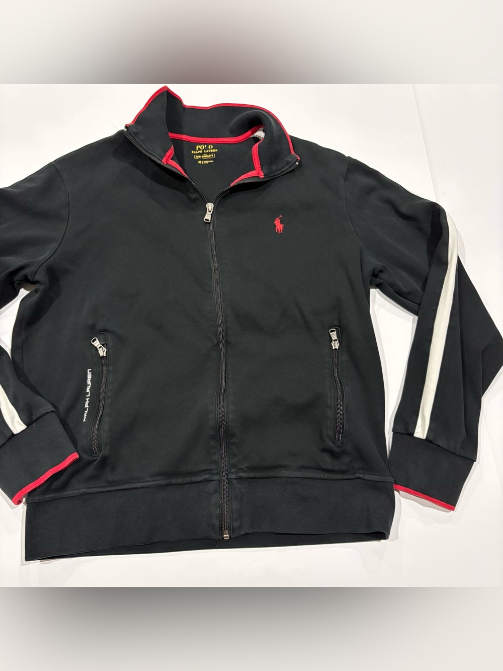 Polo Ralph Lauren Performance Track Jacket Mens M Black Full Zip Pony Logo